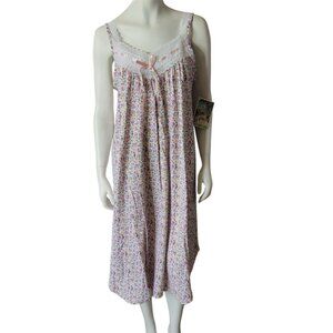 Cottage Core Pink Floral Satin Ribbon Lace Sleeveless Nightgown Aria NWOT